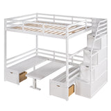 Full over Full Size Bunk Bed with staircase,the Down Bed can be Convertible to Seats and Table Set,White - Home Elegance USA