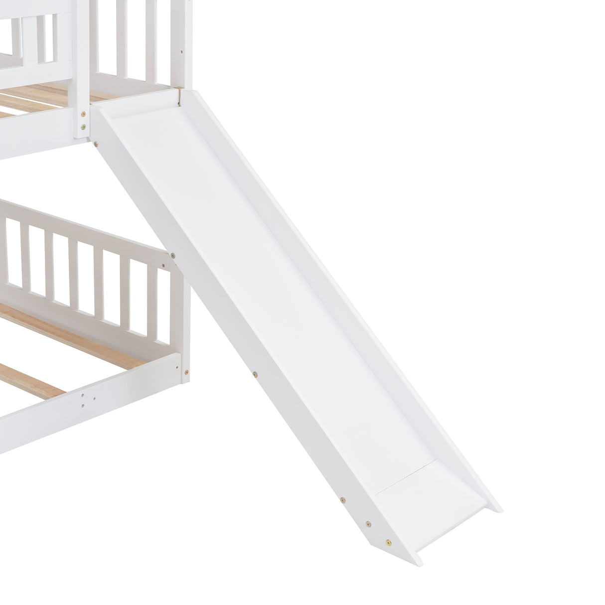 Twin-Over-Twin-Over-Twin Triple Bed with Built-in Ladder and Slide, Triple Bunk Bed with Guardrails, White(OLD SKU: LP000051AAK) - Home Elegance USA