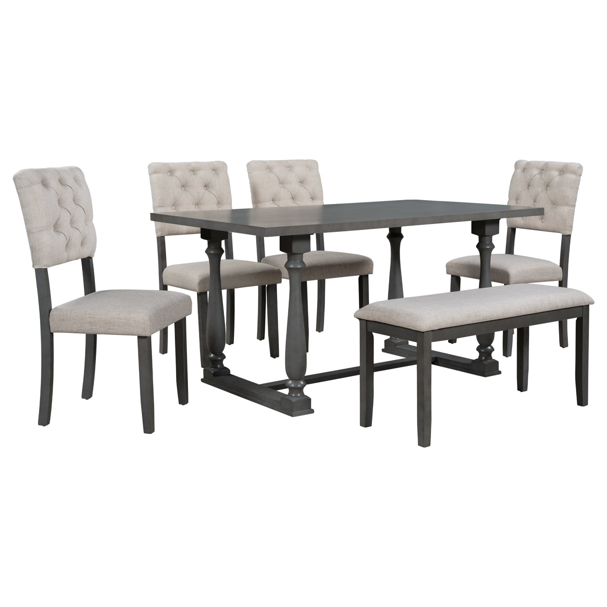 TREXM 6-Piece Dining Table and Chair Set with Special-shaped Legs and Foam-covered Seat Backs&Cushions for Dining Room (Gary) - Home Elegance USA