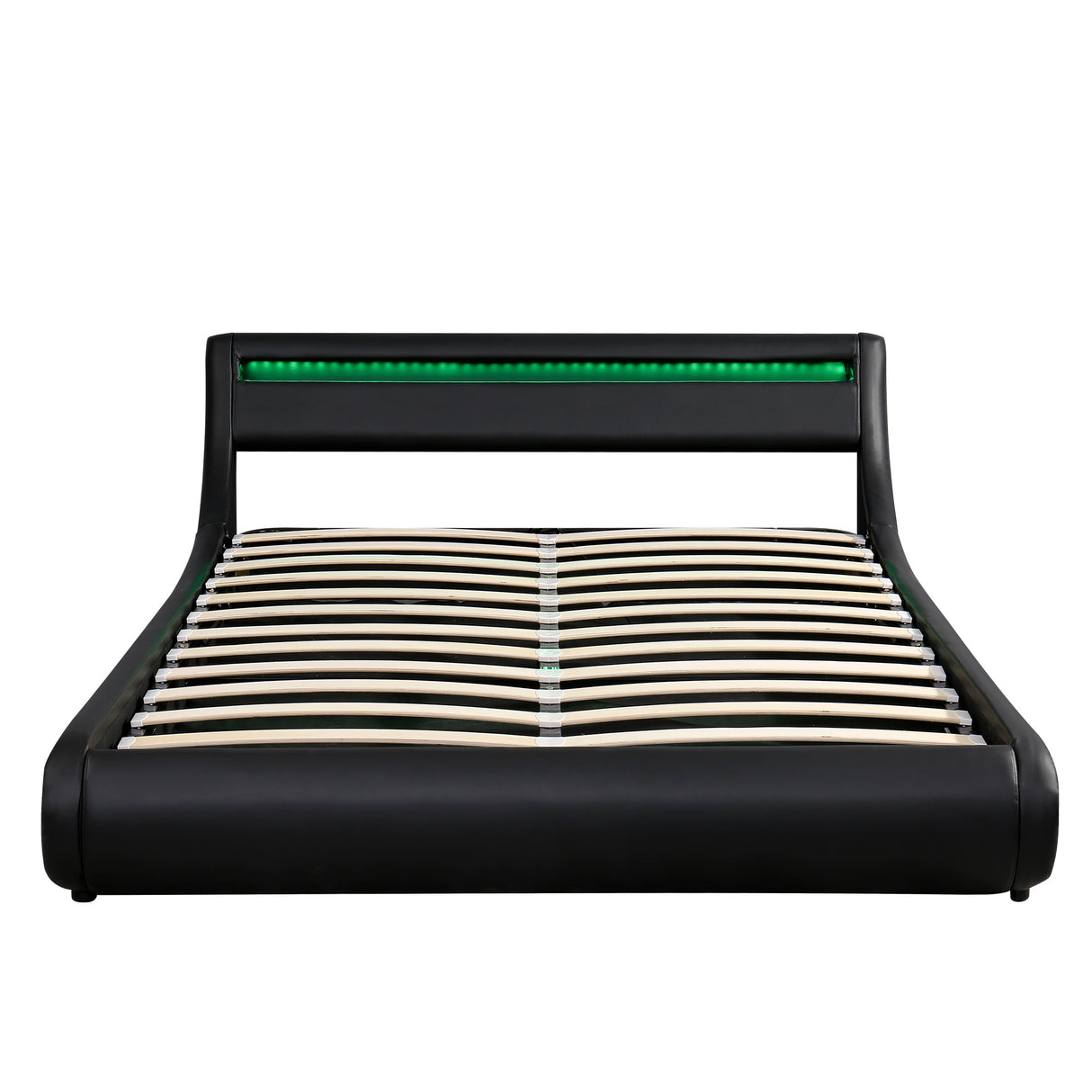 Upholstered Faux Leather Platform bed with a Hydraulic Storage System with LED Light Headboard Bed Frame with Slatted Queen Size