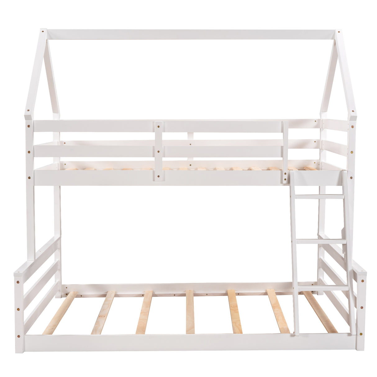 Twin over Full House Bunk Bed with Built-in Ladder,White - Home Elegance USA