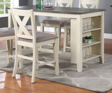 Modern Contemporary 5pc Counter Height High Dining Table w Storage Shelves High Chairs And Stools Wooden Kitchen Breakfast Table Dining Room Furniture - Home Elegance USA