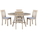 TREXM 5-Piece Wood Dining Table Set Round Extendable Dining Table with 4 Dining Chairs, Dining Room Table Set for 4 person for Dining Room (Natural Wood Wash) - Home Elegance USA