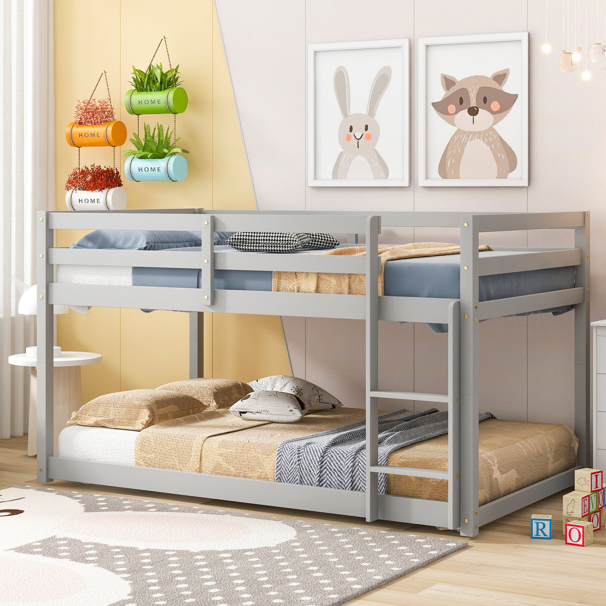 Twin over Twin Floor Bunk Bed,Grey(Old Sku:W50430319) - Home Elegance USA