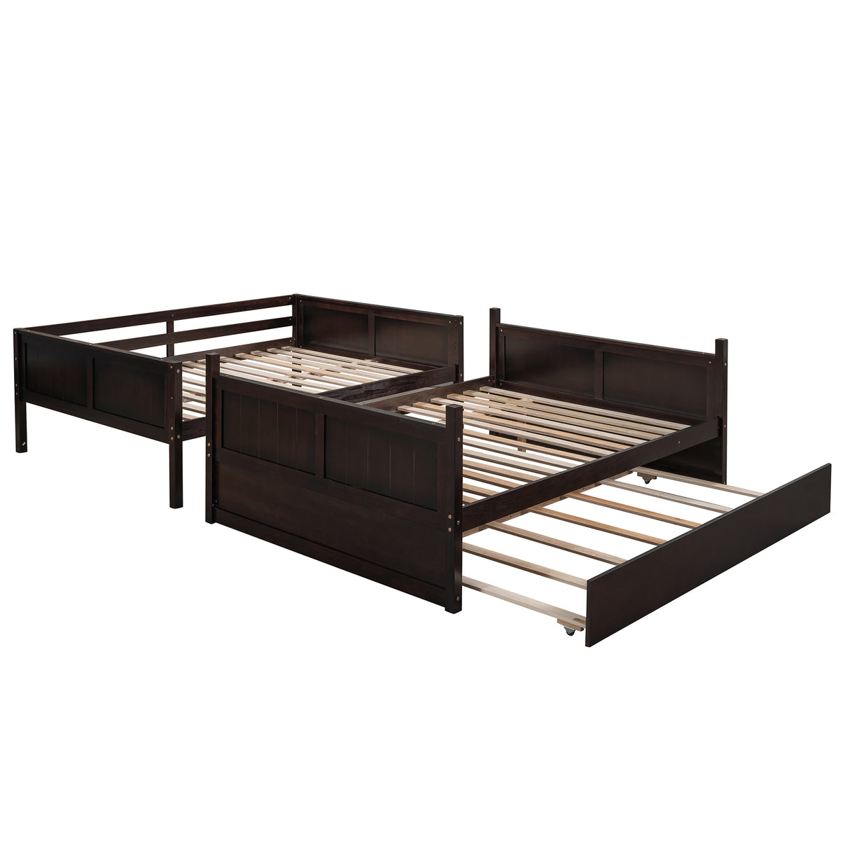 Full Over Full Bunk Bed with Twin Size Trundle, Espresso (old sku: LP000150AAP ) - Home Elegance USA