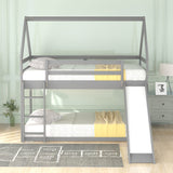 Twin Size Bunk House Bed with Slide and Ladder,Gray - Home Elegance USA