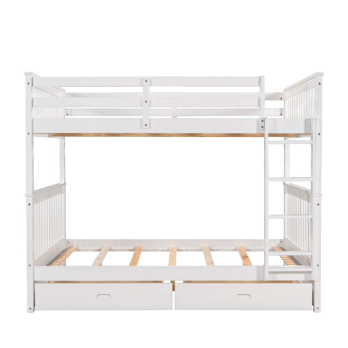 Full-Over-Full Bunk Bed with Ladders and Two Storage Drawers (White) - Home Elegance USA