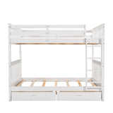 Full-Over-Full Bunk Bed with Ladders and Two Storage Drawers (White) - Home Elegance USA