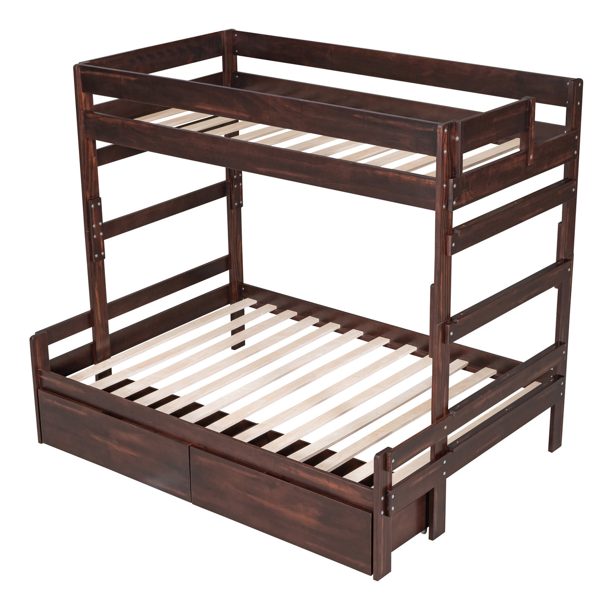 Twin over Full Wood Bunk Bed with 2 Drawers, Espresso - Home Elegance USA