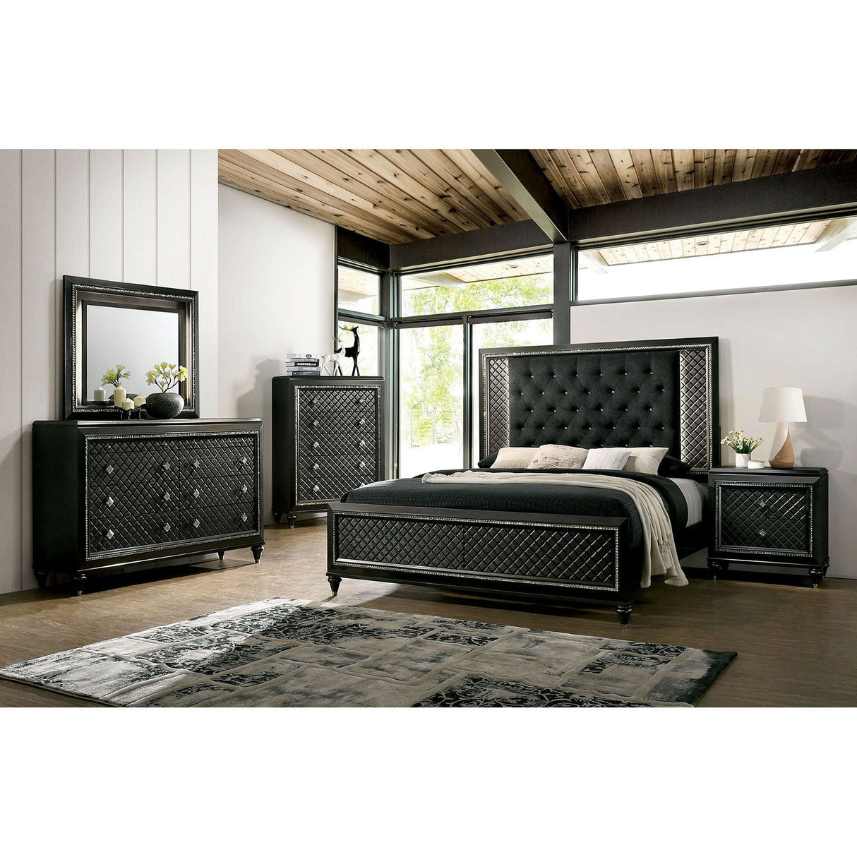 Demetria - 5 Piece Queen Bedroom Set With Chest - Metallic Gray - Home Elegance USA