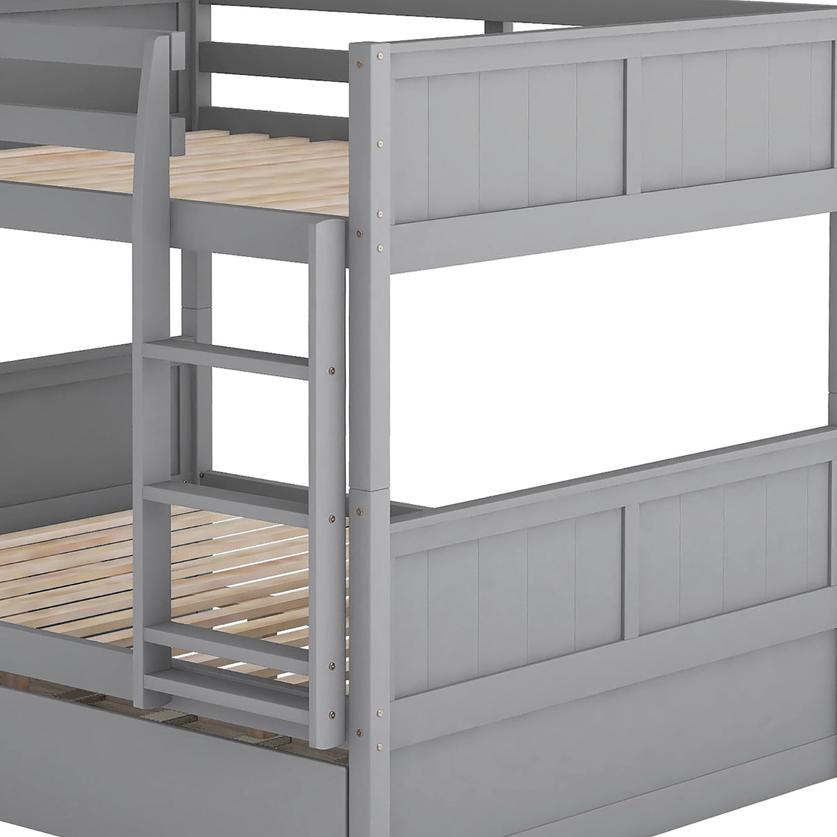 Full Over Full Bunk Bed with Twin Size Trundle, Gray ( old sku: LP000250AAE ) - Home Elegance USA