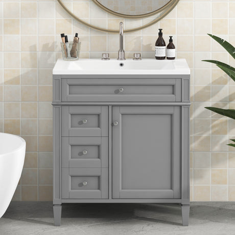 30'' Bathroom Vanity with Top Sink, Modern Bathroom Storage Cabinet with 2 Drawers and a Tip - out Drawer, Single Sink Bathroom Vanity - SW000103AAE - image - 4