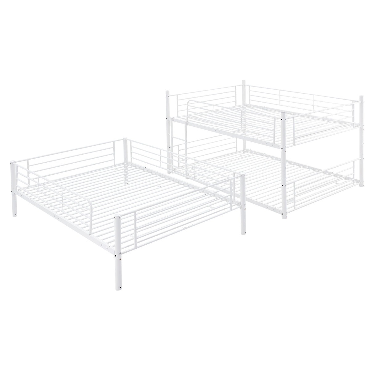 Full-Full-Full Metal  Triple Bed  with Built-in Ladder, Divided into Three Separate Beds,White - Home Elegance USA