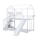 Metal bunk bed with slide and steps