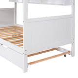 Twin-Over-Twin Bunk Bed with Twin size Trundle , Separable Bunk Bed with Bookshelf for Bedroom -White - Home Elegance USA