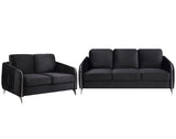 Hathaway Black Velvet Fabric Sofa Loveseat Living Room Set Home Elegance USA