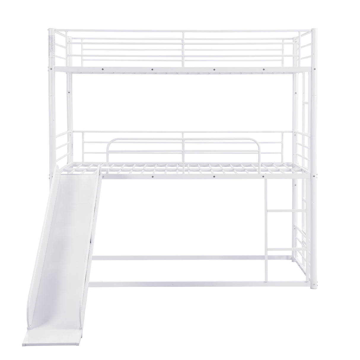 Twin Size Metal Bunk Bed with Ladders and Slide, Divided into Platform and Loft Bed, White - Home Elegance USA