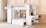 Full size Loft Bed with a twin size Stand-alone bed, Shelves,Desk,and Wardrobe-White - Home Elegance USA