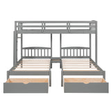 Twin over Twin & Twin Bunk Bed with Two Drawers and Built-in Middle Drawer, Gray - Home Elegance USA