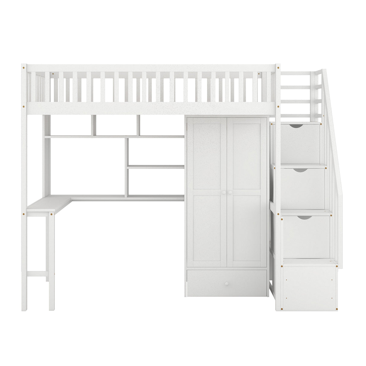 Twin size Loft Bed with Bookshelf,Drawers,Desk,and Wardrobe-White - Home Elegance USA