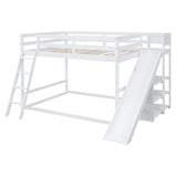 Full over Full Bunk Bed with Ladder, Slide and Shelves, White - Home Elegance USA