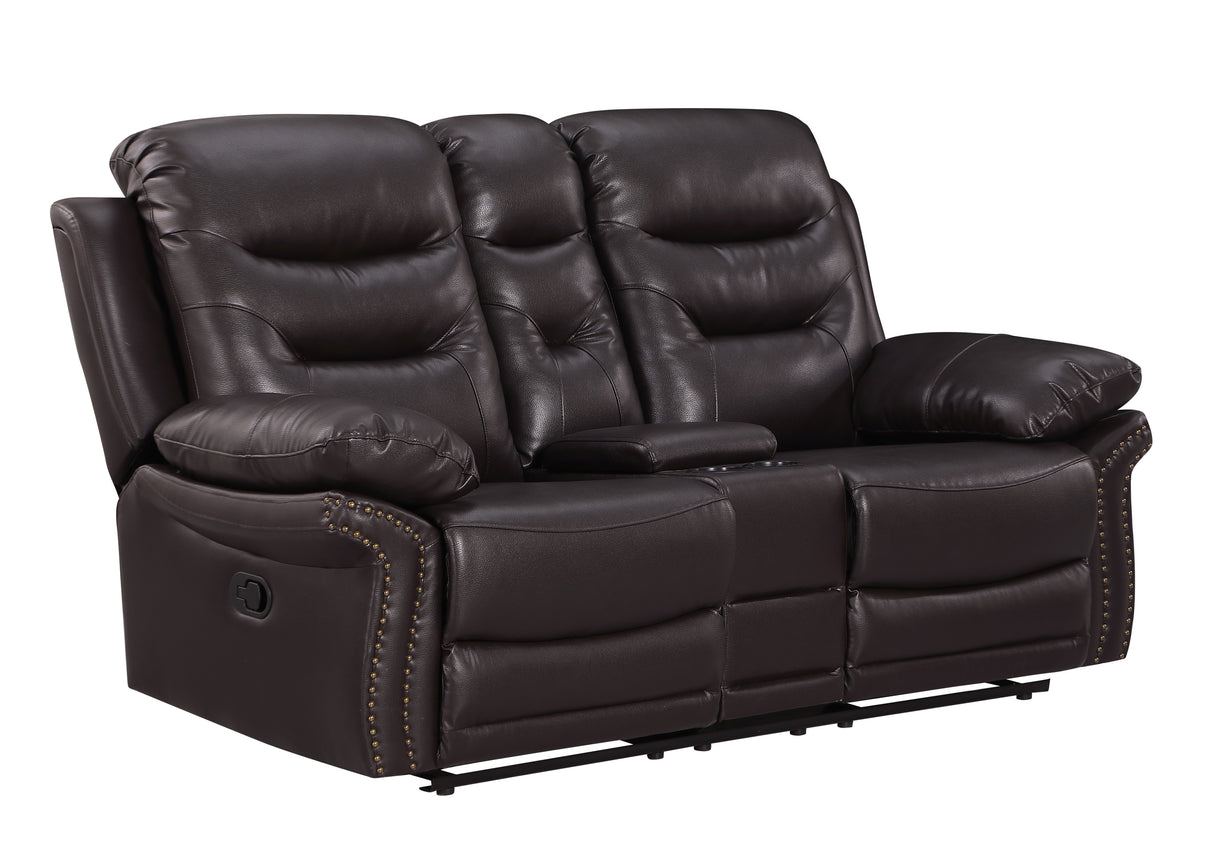 Global United  Leather Air Upholstered Reclining Console Loveseat with Fiber Back Home Elegance USA