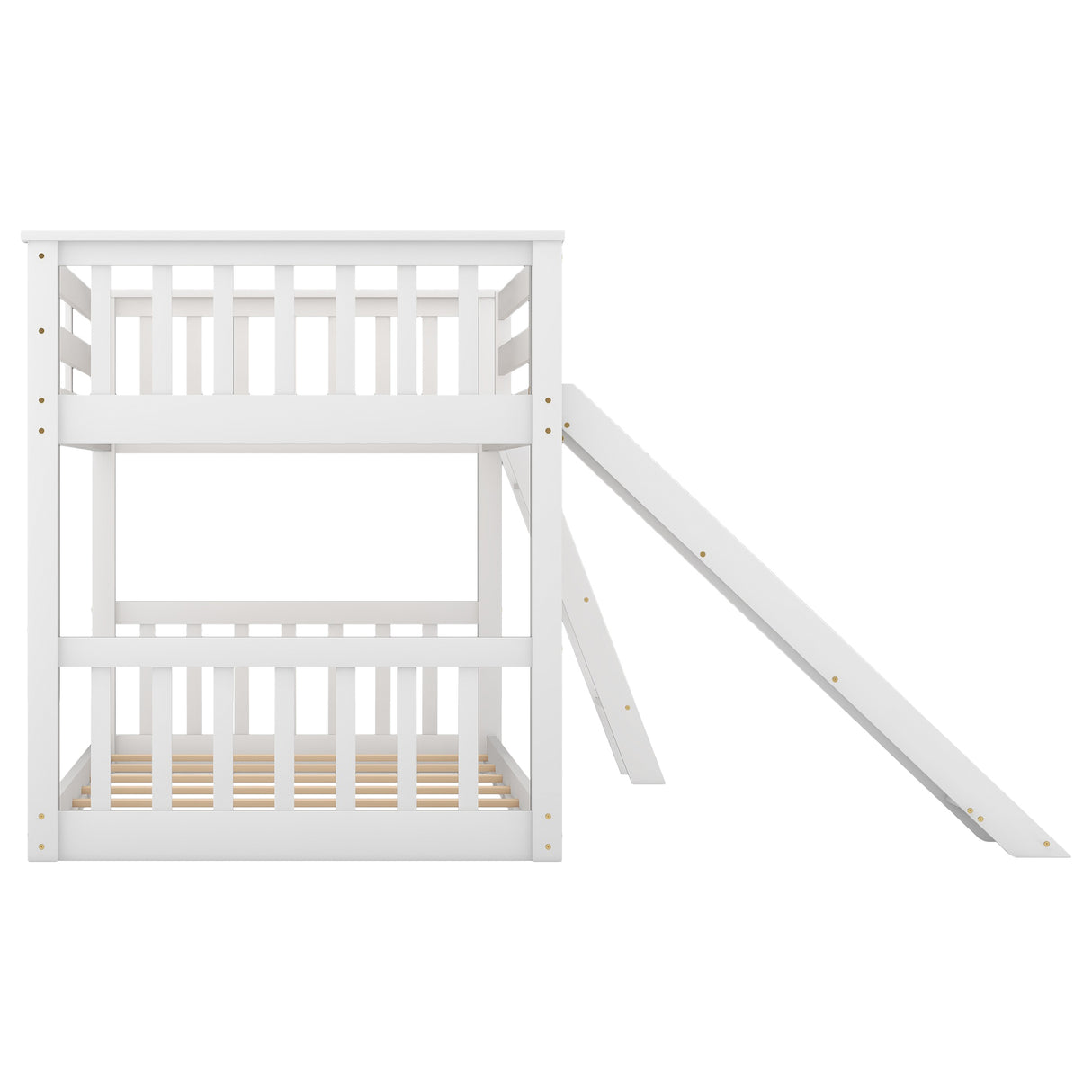 Twin over Twin Bunk Bed with Convertible Slide and Ladder, White - Home Elegance USA