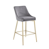 Woker Furniture Contemporary Velvet Upholstered Counter Stool with Brushed Gold Metal Legs and Foot Rest, Set of 2, Gray - Home Elegance USA