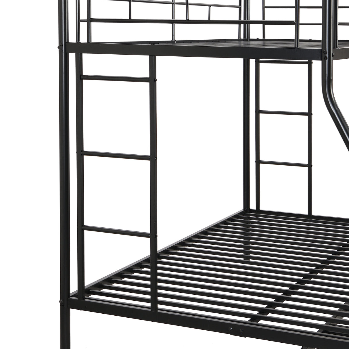 Twin over Full Bed with Sturdy Steel Frame, Bunk Bed with Twin Size Trundle, Two-Side Ladders, Black - Home Elegance USA
