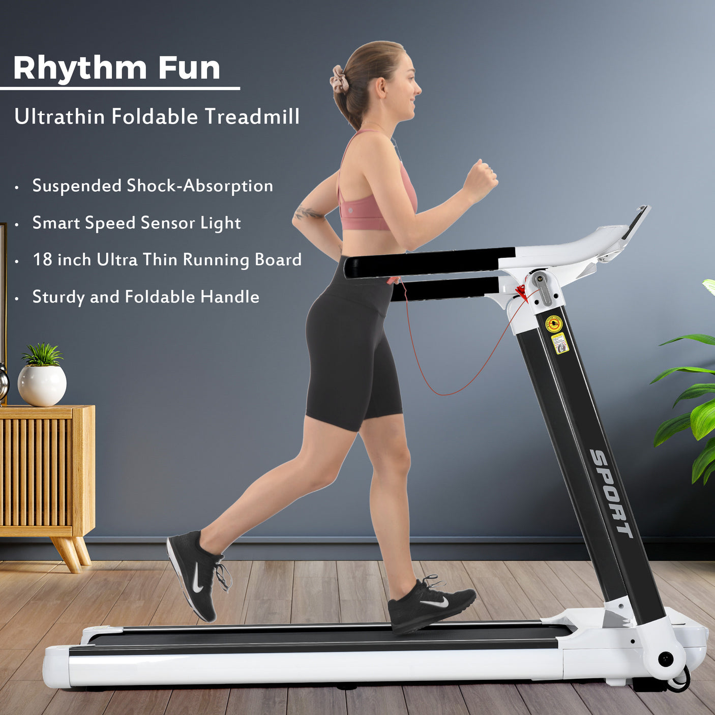 Portable Compact Treadmill;Electric Motorized  3.5HP;14KM/H;Medium Running Machine Motorised Gym 330lbs;Foldable for Home Gym Fitness Workout Jogging Walking;Bluetooth Speaker  APP FITIME