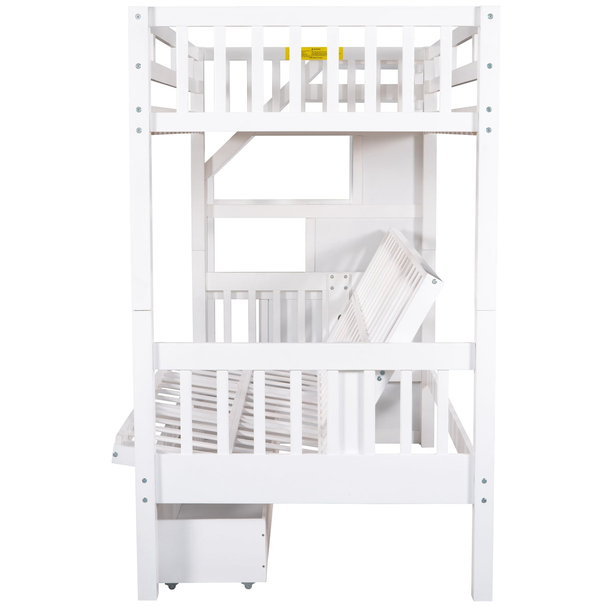 Twin over Full Bunk Bed with Two Drawers and Staircase, Down Bed can be Converted into Daybed,White Home Elegance USA