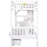 Twin over Full Bunk Bed with Two Drawers and Staircase, Down Bed can be Converted into Daybed,White Home Elegance USA