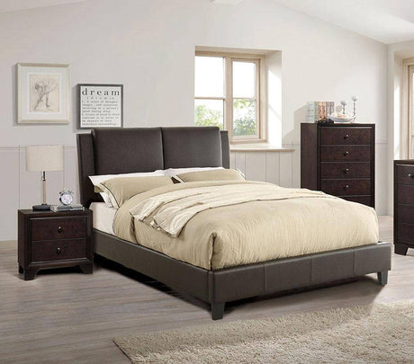 Queen Size Bed 1pc  Bed Set Brown Faux Leather Upholstered Two-Panel Bed Frame Headboard Bedroom Furniture - Home Elegance USA