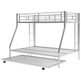 Twin over Full Bed with Sturdy Steel Frame, Bunk Bed with Twin Size Trundle, Two-Side Ladders, Silver(OLD SKU:MF194424AAN) - Home Elegance USA