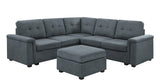 Isla Gray Woven Fabric 6-Seater Sectional Sofa with Ottoman - Home Elegance USA