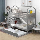 Multifunctional Twin over Twin House Bunk Bed with Staircase and Storage Space,Gray - Home Elegance USA