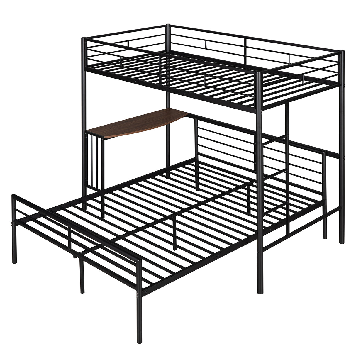 Twin Over Full Metal Bunk Bed with Desk, Ladder and Quality Slats for Bedroom, Metallic Black（OLD SKU :LP000092AAB） - Home Elegance USA