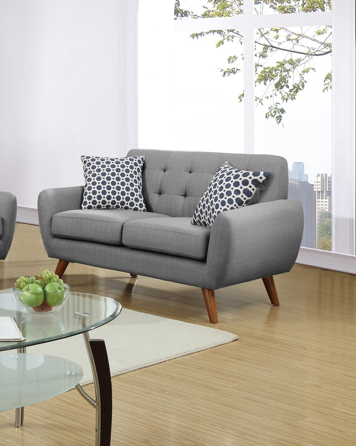 Grey Polyfiber Sofa And Loveseat 2pc Sofa Set Living Room Furniture Plywood Tufted Couch Pillows Home Elegance USA