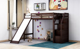 Twin Size Loft Bed with Storage and Slide, Espresso - Home Elegance USA