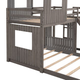 Wooden Twin Over Full Bunk Bed, Loft Bed with Playhouse, Farmhouse, Ladder, Slide and Guardrails, Antique Gray(OLD SKU :LT000028AAE) Home Elegance USA