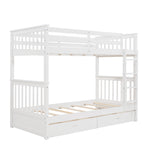 Twin-Over-Twin Bunk Bed with Ladders and Two Storage Drawers (White) - Home Elegance USA