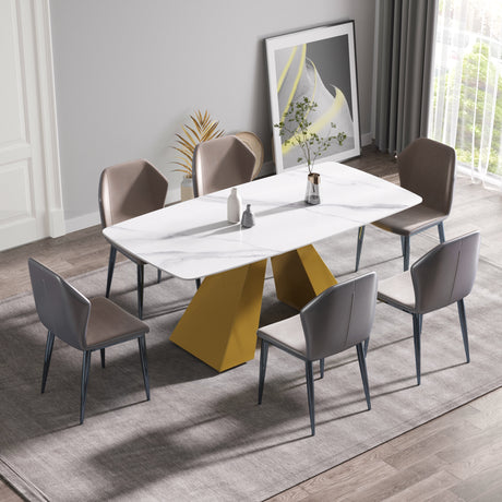 70.87"Modern artificial stone white curved golden metal leg dining table - can accommodate 6 - 8 people - W1535S00106 - image - 2