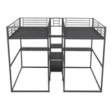 Double Twin over Twin Metal Bunk Bed with Desk, Shelves and Storage Staircase, Black - Home Elegance USA