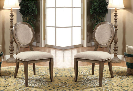 Transitional Rustic Oak and Beige Side Chairs Set of 2 Chairs Dining Room Furniture Padded fabric seat Elegant Kitchen Dining Room - Home Elegance USA