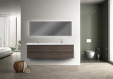 71'' Wall Mounted Double Bathroom Vanity in Rosewood With White Solid Surface Vanity Top