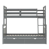 Twin over Full Bunk Bed with Ladder, Two Storage Drawers, Safety Guardrail, Gray - Home Elegance USA