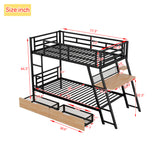 Twin Size Metal Bunk Bed with Built-in Desk, Light and 2 Drawers, Black(Expected Arrival Time: 9.18)