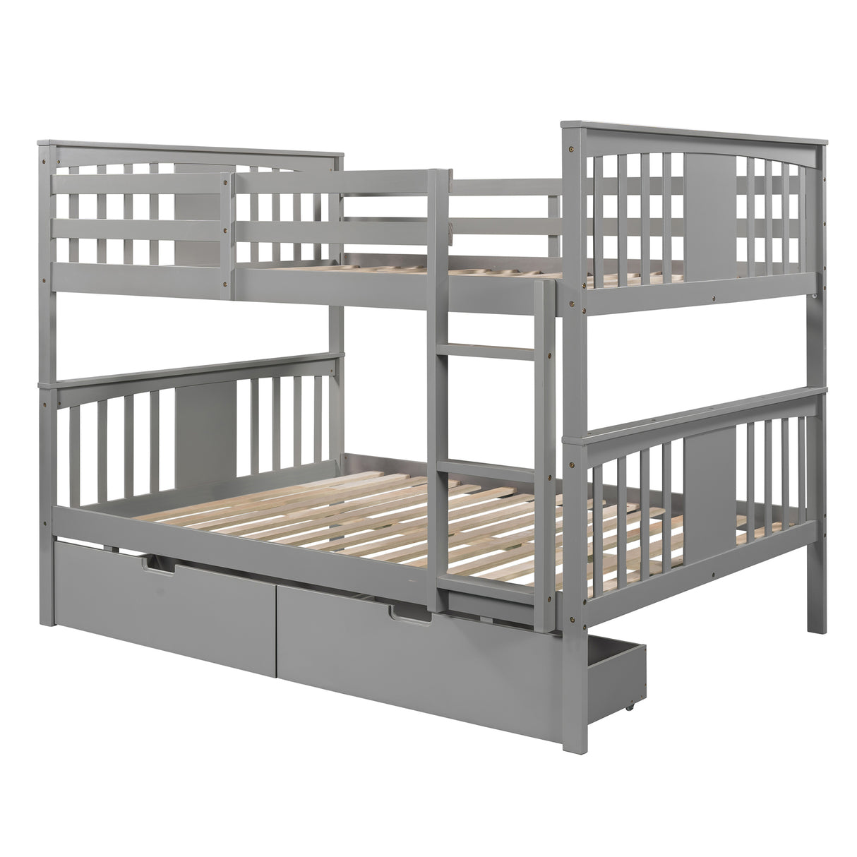 Full over Full Bunk Bed with Drawers and Ladder for Bedroom, Guest Room Furniture-Gray(OLD SKU :LP000205AAE) - Home Elegance USA