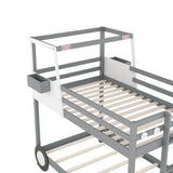Twin over Twin Car-Shaped Bunk Bed with Wheels, Drawers and Shelves, Gray (Expected Arrival Time:7.30) - Home Elegance USA