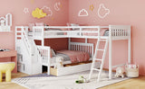 Twin over Full L-Shaped Bunk Bed With 3 Drawers, Ladder and Staircase - White - Home Elegance USA